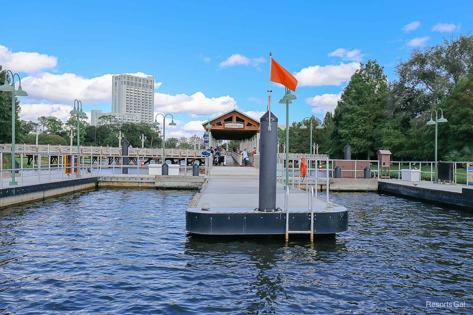 arriving at the dock at the Marketplace from a resort in the Disney Springs area 