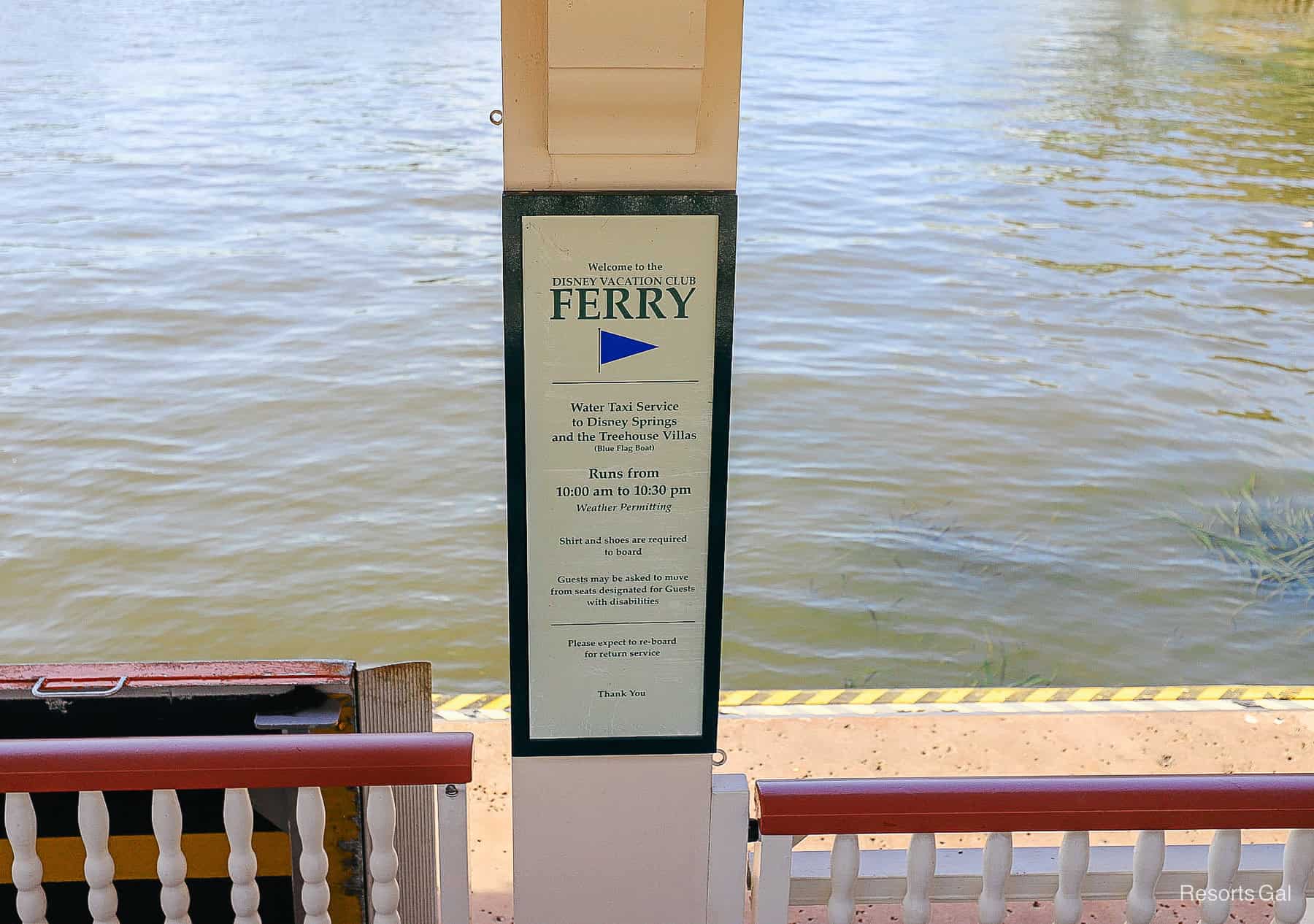 the DVC Ferry blue flag signage at Saratoga Springs 