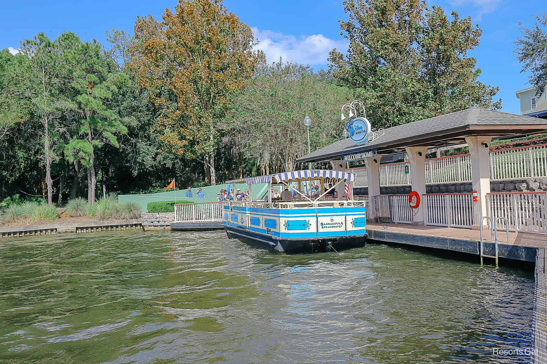 a boat docked at The Springs at Disney's Saratoga Springs Resort 