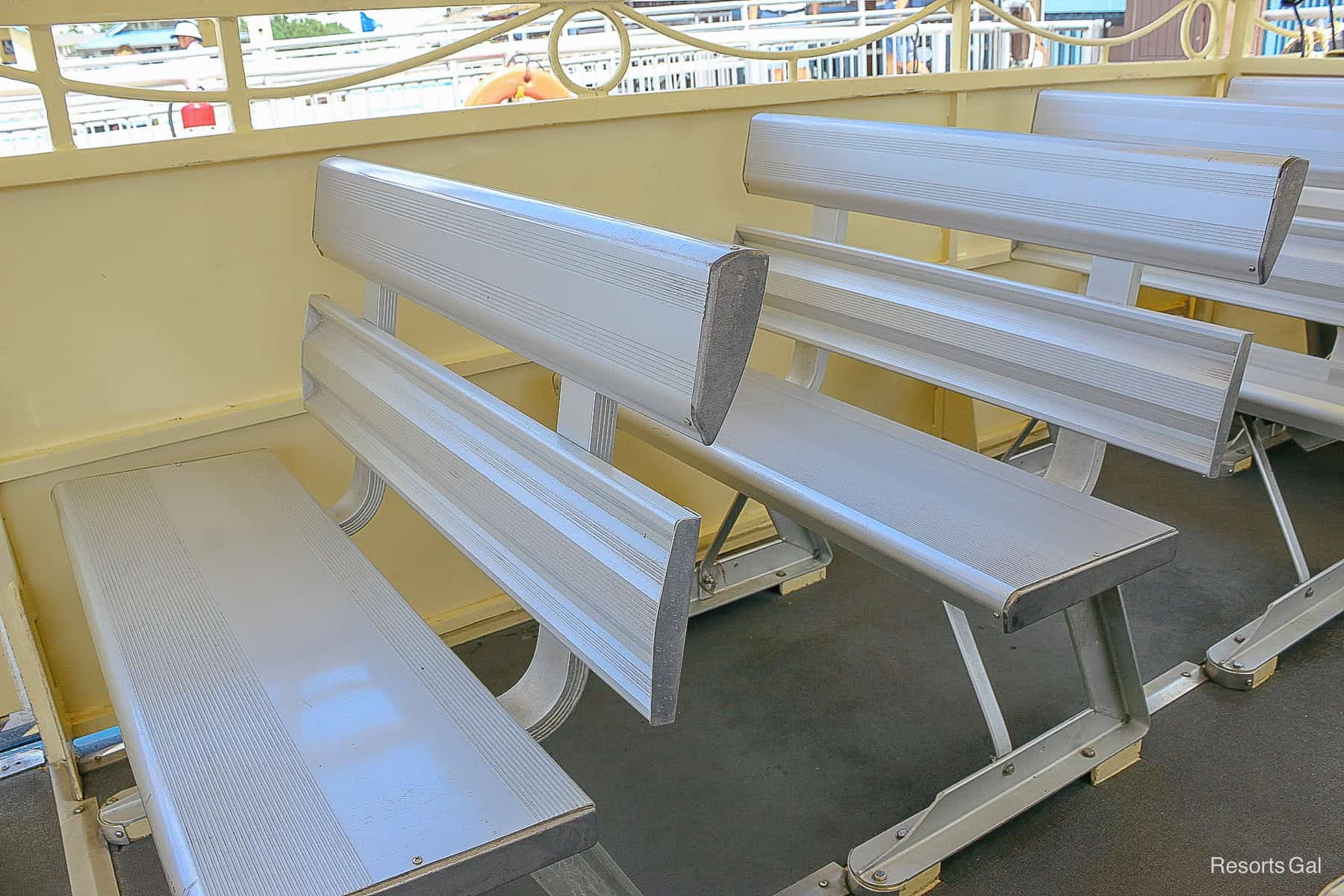 bench seating in the Disney Springs Water Taxis 