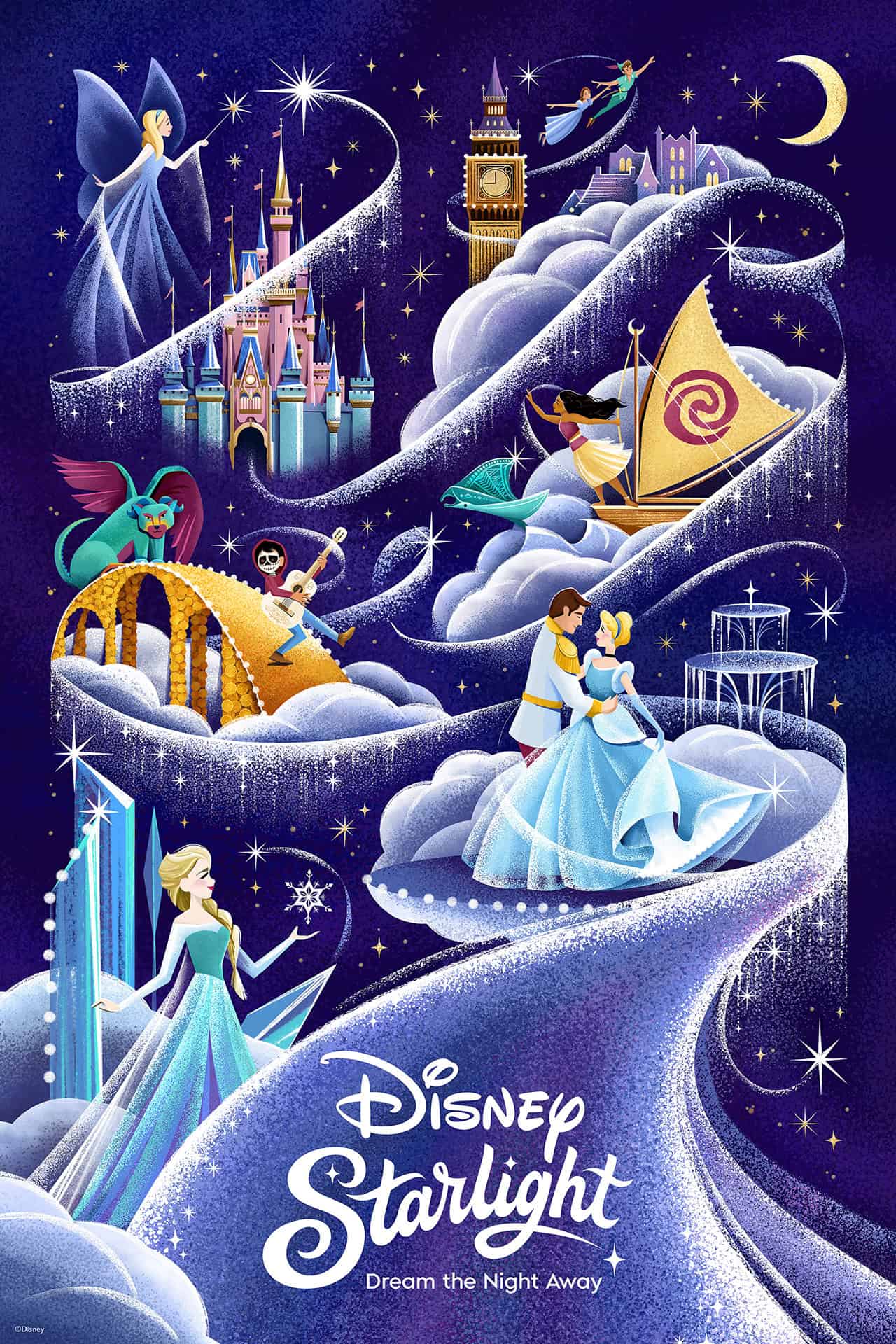 Attraction poster for Disney Starlight Dream the Night Away Parade at Magic Kingdom 