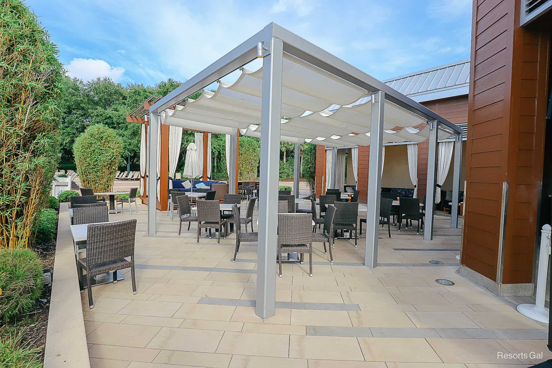 the dining area for the Cabana Bar and Grill at the Grotto Pool area 