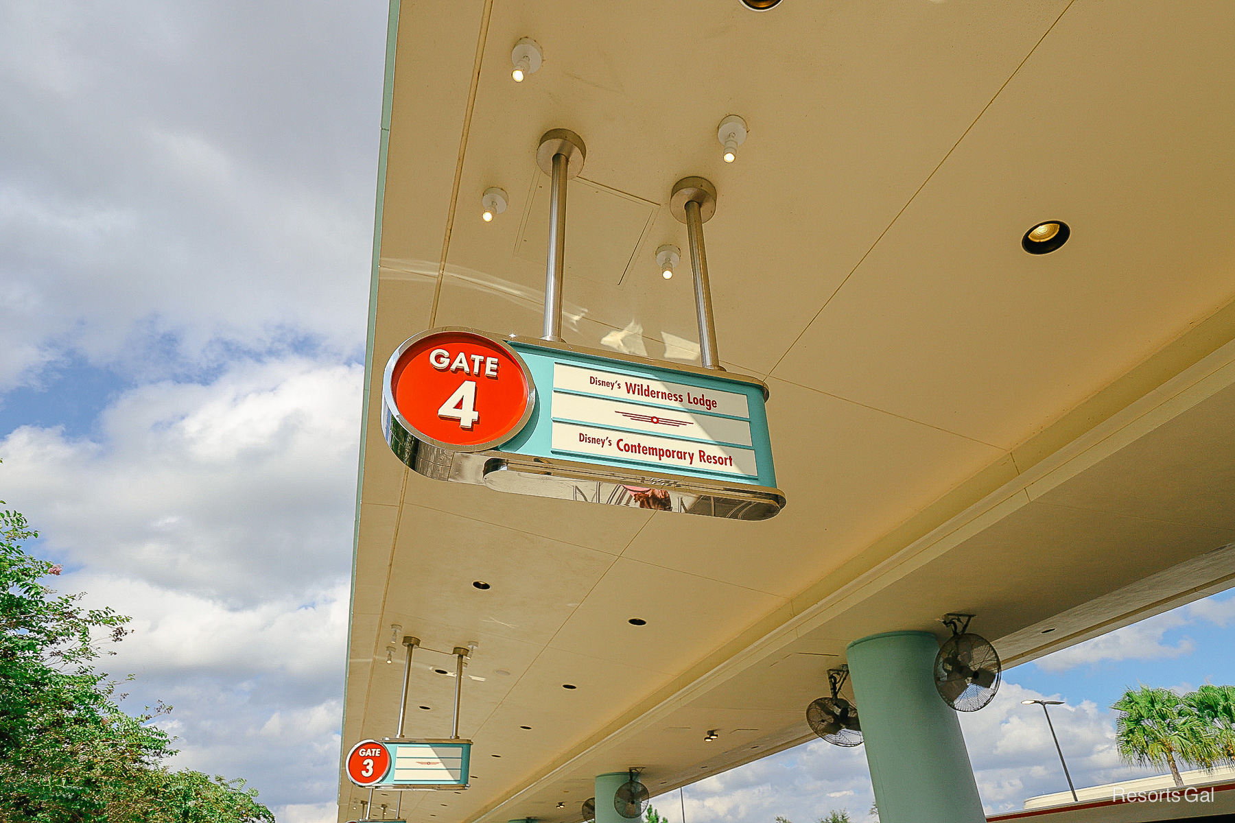 a shared bus stop at Hollywood Studios between Disney's Wilderness Lodge and Contemporary Resort 