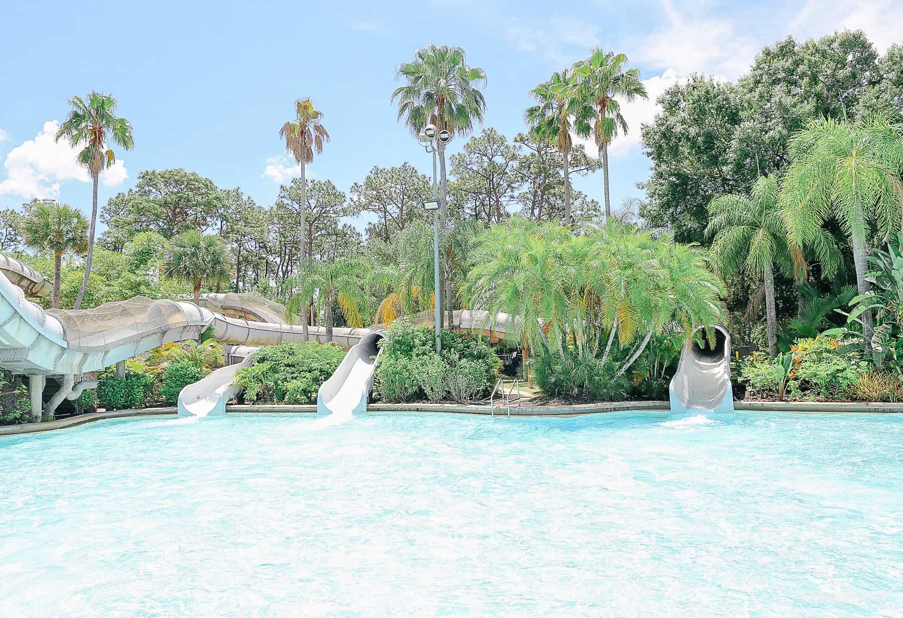 the slide exits for Crush 'n' Gusher at Typhoon Lagoon 