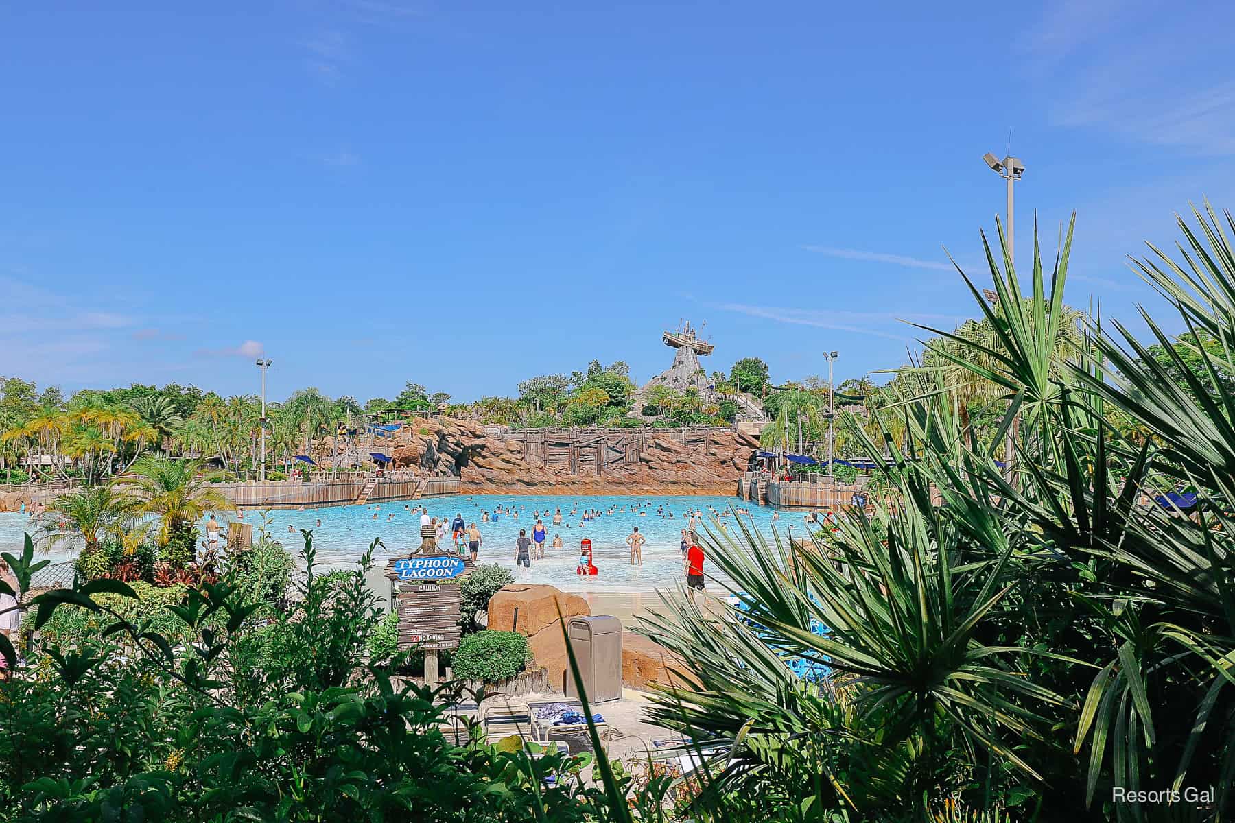 a view of Typhoon Tilly shipwreck on the mountain at Typhoon Lagoon