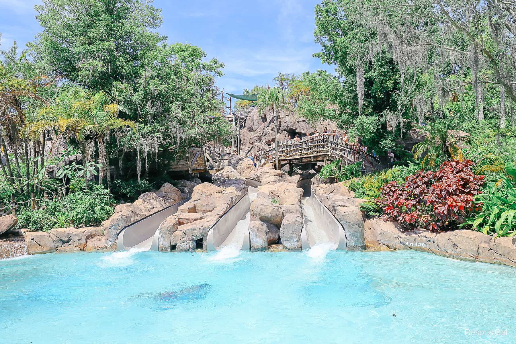 the slide exit for the Storm Slides at Typhoon Lagoon 