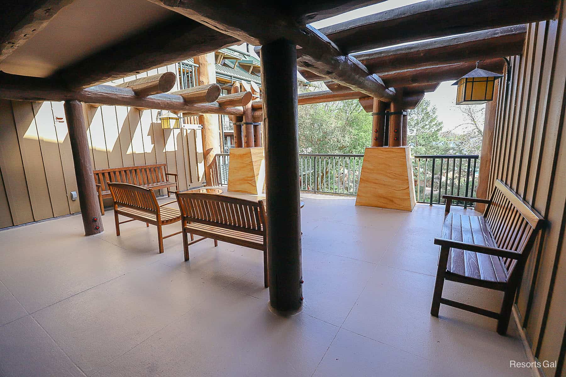 partially covered upper level balcony for public at Wilderness Lodge 