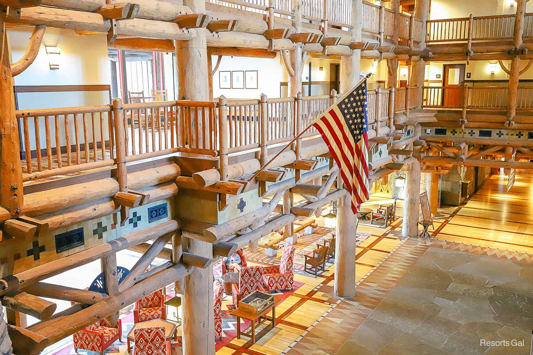 American flag hanging in the Wilderness Lodge Resort 