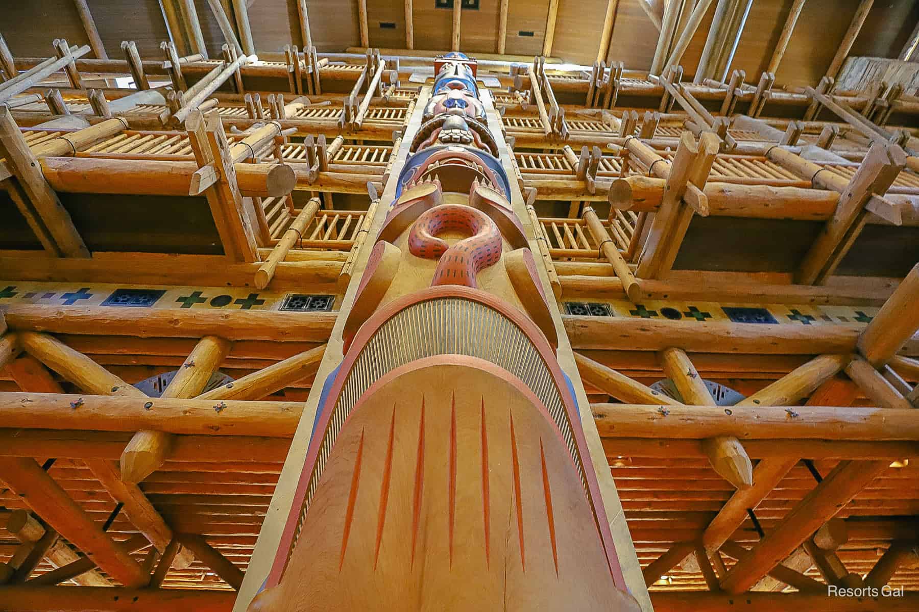 totem poles in the lobby of the Wilderness Lodge 