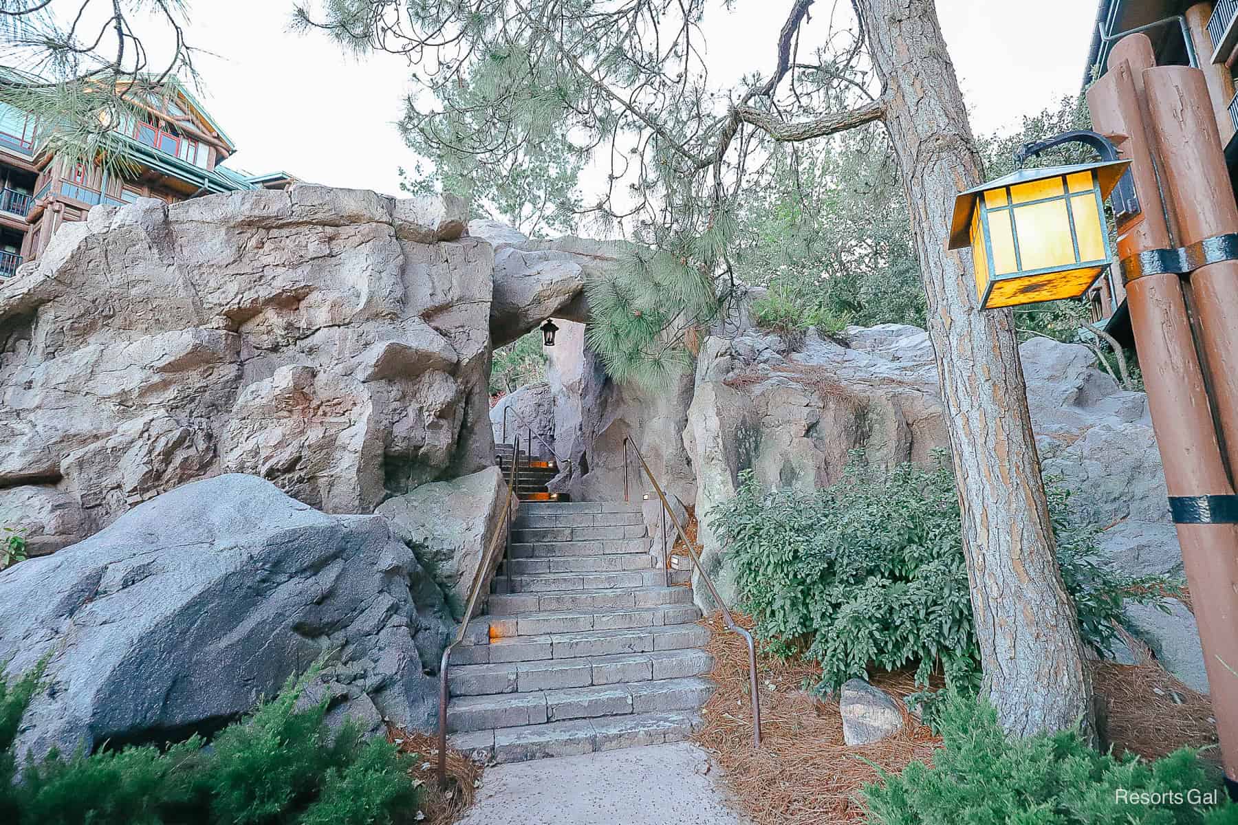 the scenic pathway up to the Wilderness Lodge lobby 