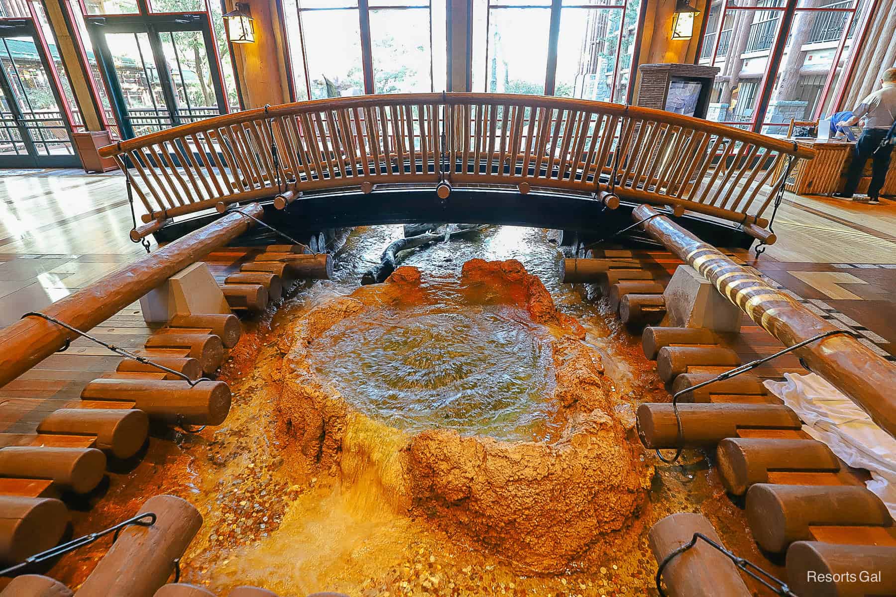 bubbling hot spring in the resort lobby 