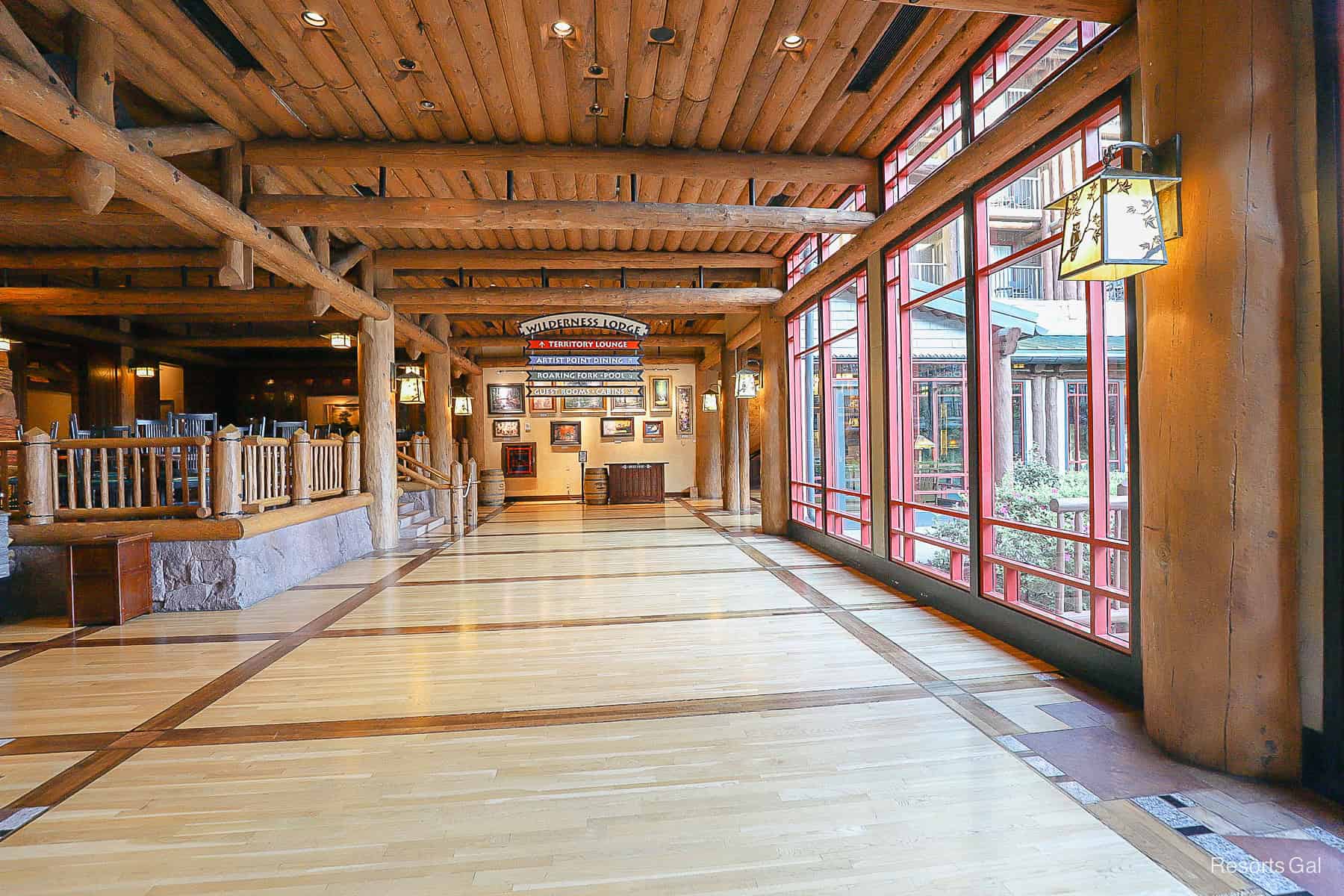 lobby flooring is made up of four hardwoods in a Hopi weaving pattern 