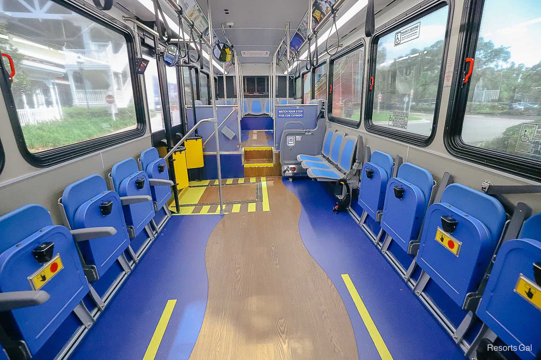 interior seating on a Disney bus 