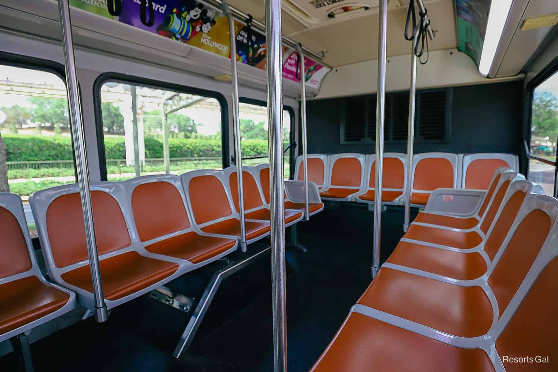 the back seating area of an older bus at Disney World