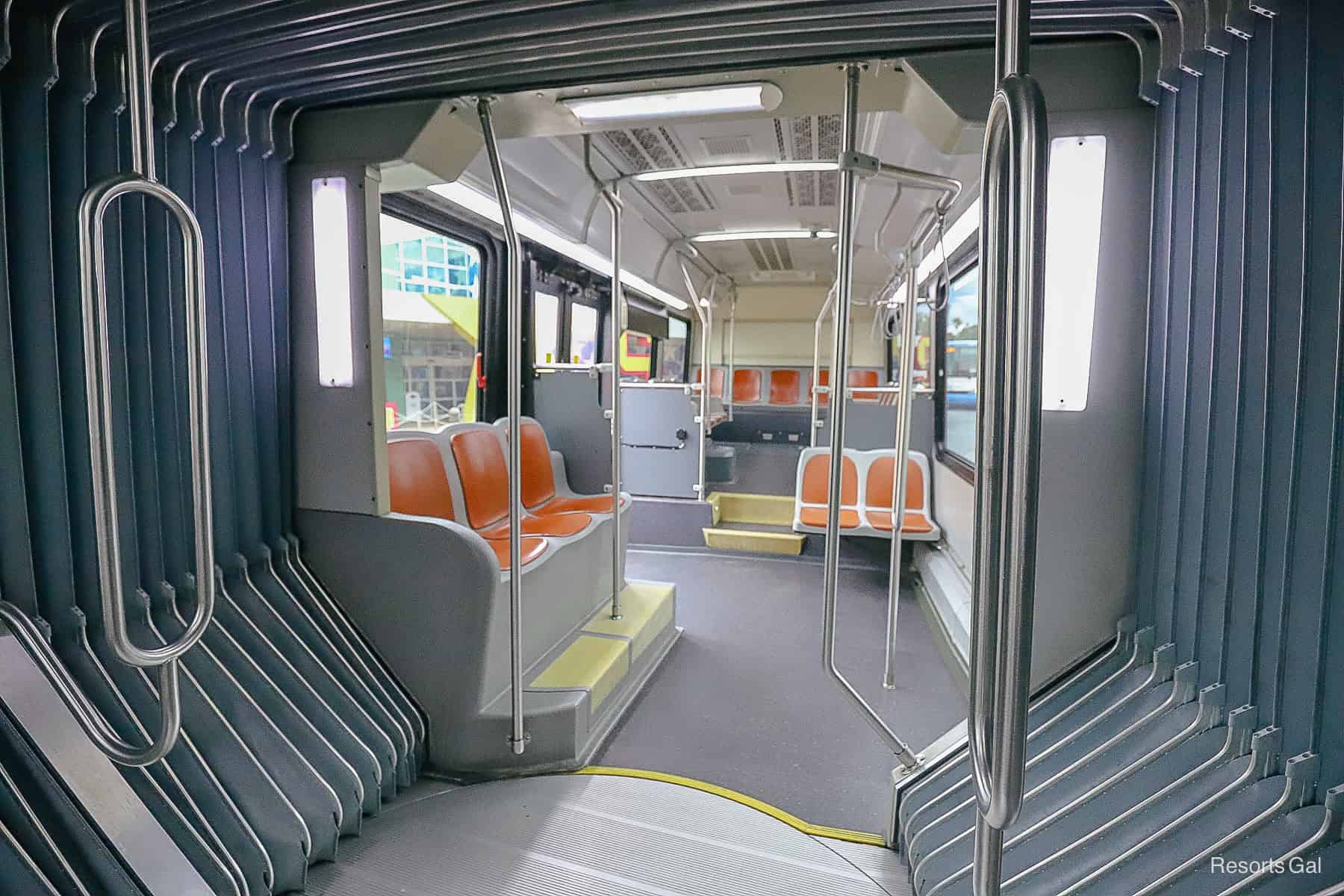 the interior of a double bus or extended length bus 