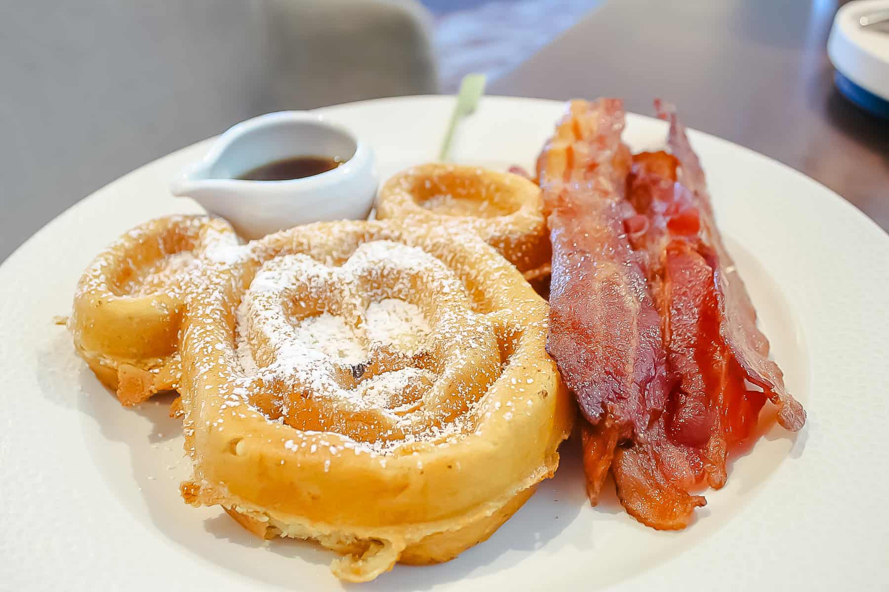 a Mickey Waffle with bacon at a character breakfast 