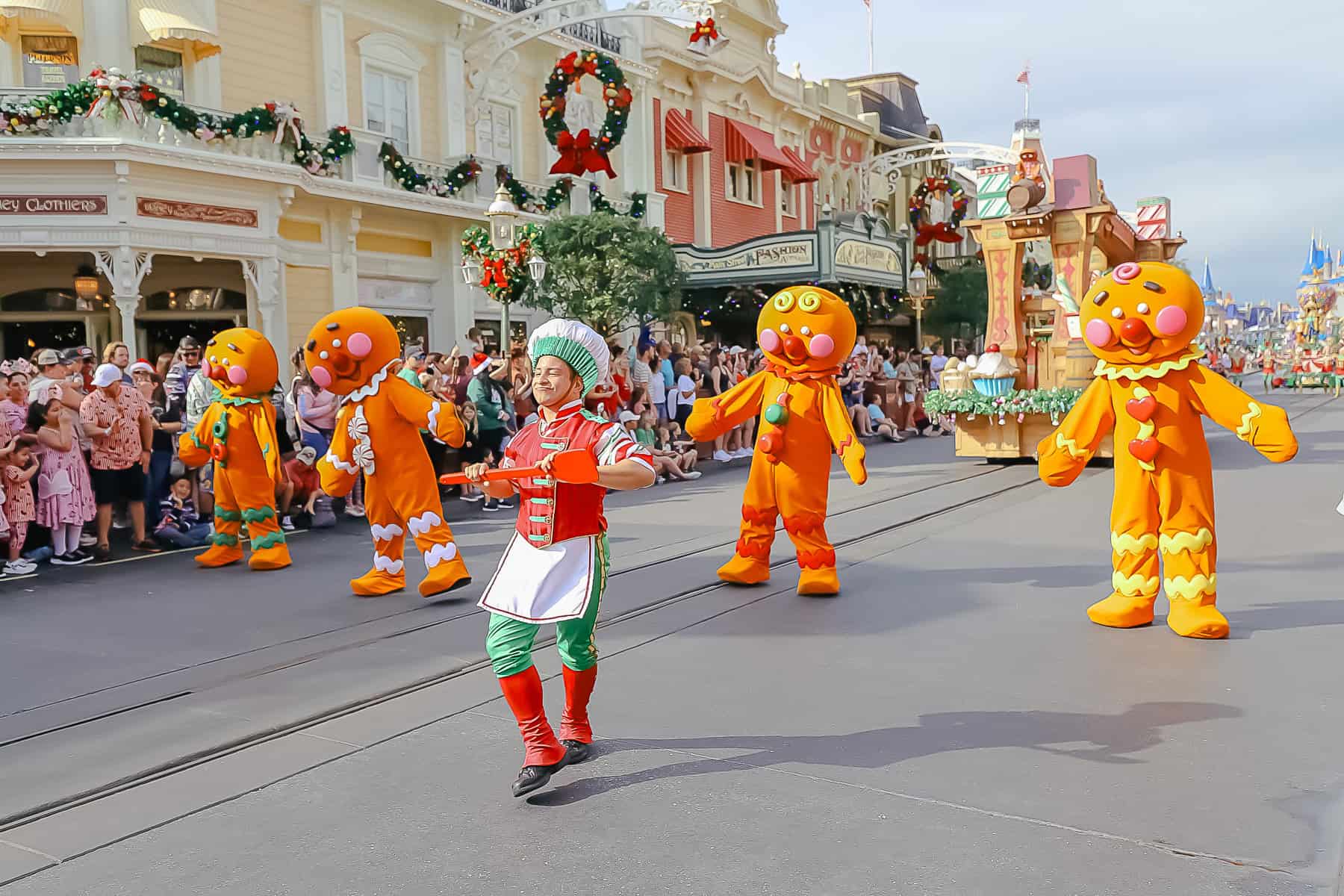 special seasonal parade with gingerbread men and baker dancer 