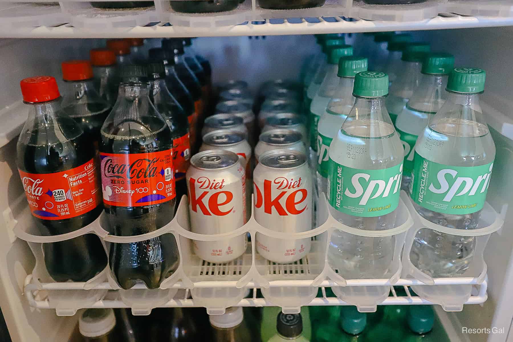 sodas in the fridge at a Disney World Club Level Lounge