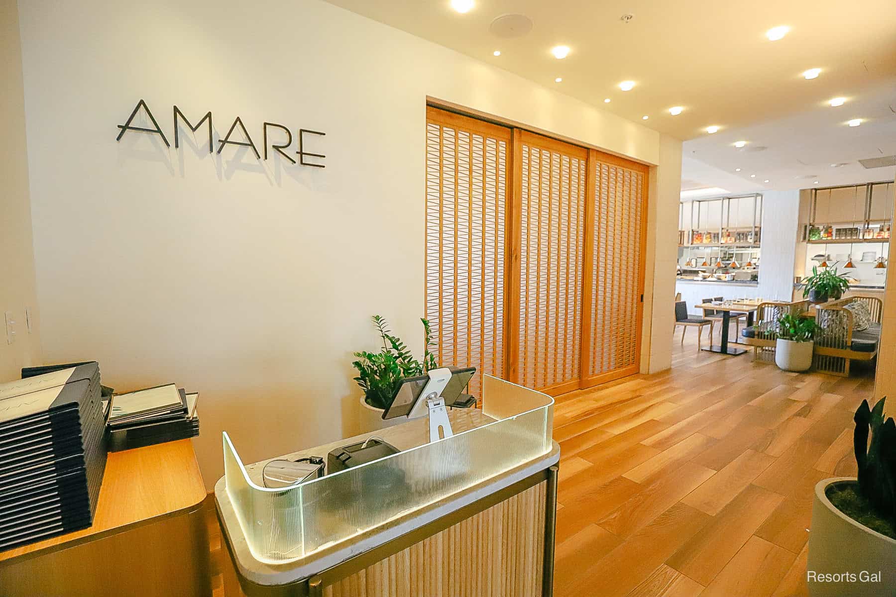 the entrance to Amare, the table service dining location at the Swan Reserve 