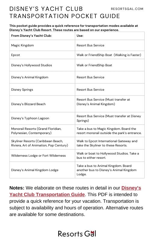 Disney's Yacht Club Transportation Pocket Guide 