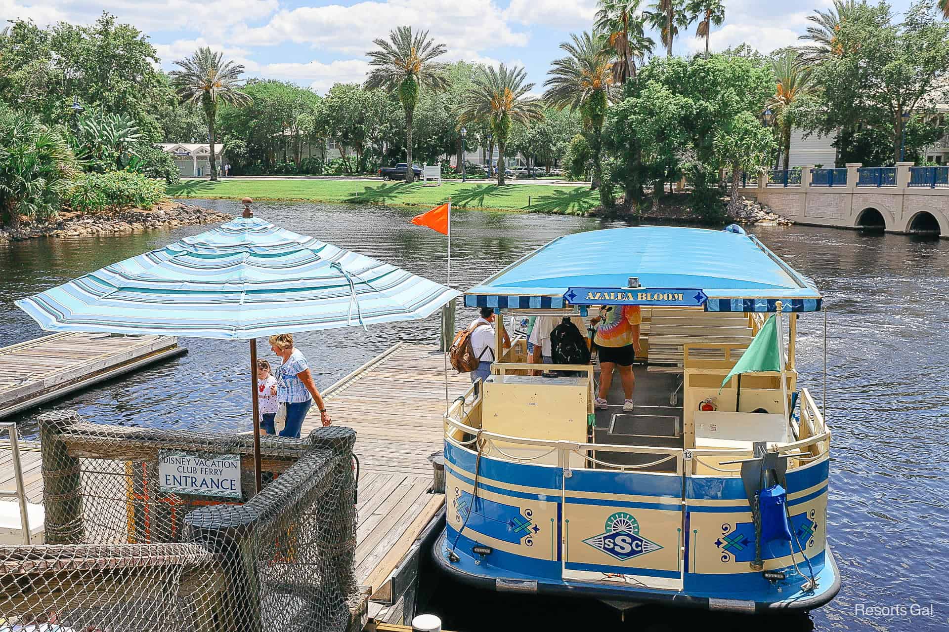 guests boarding a water taxi to Disney Springs 