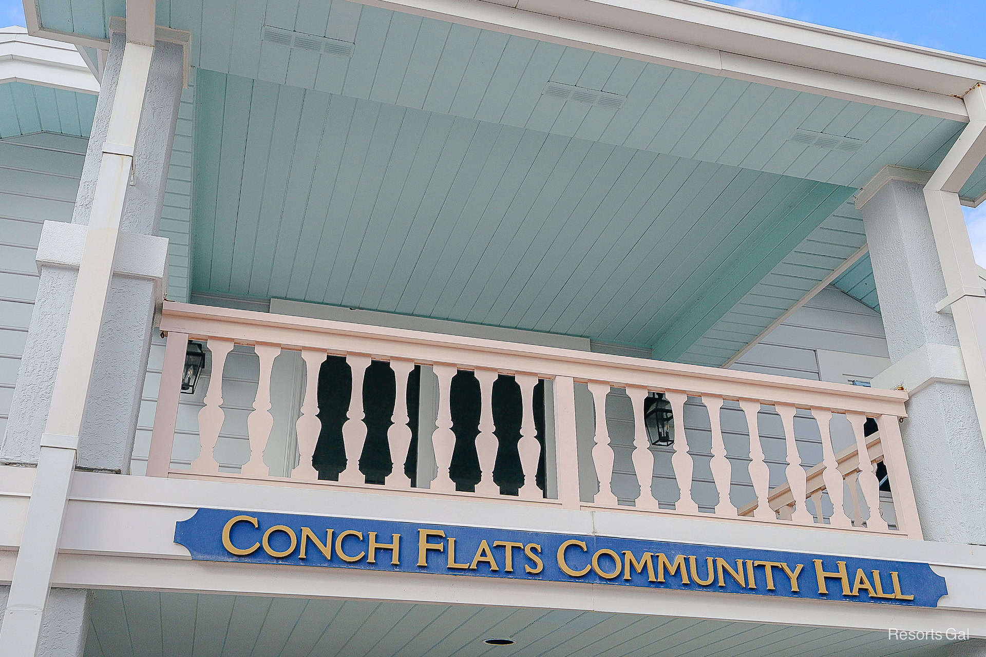 sign for the Community Hall in blue with gold letters