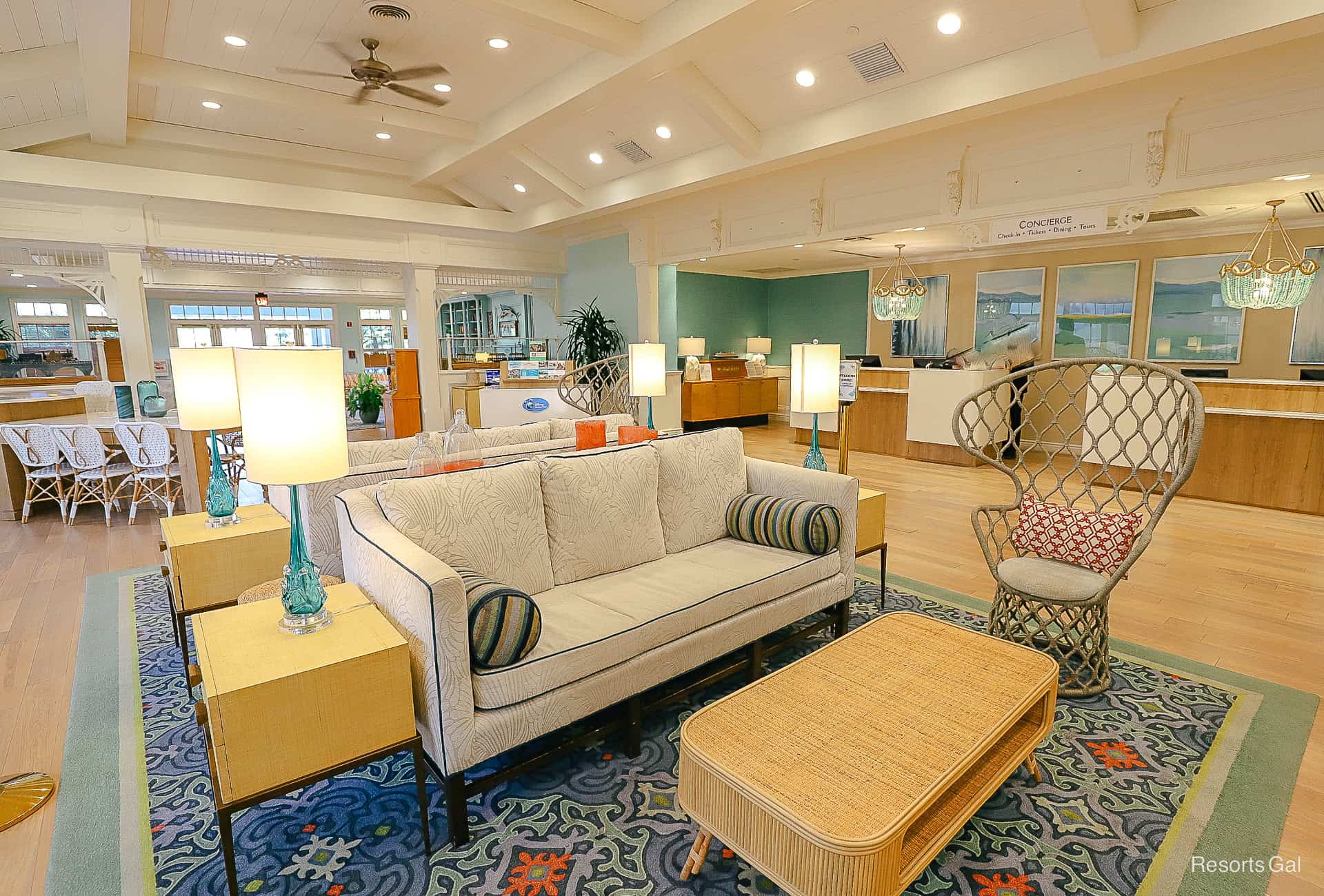 the resort reception area inside Disney's Old Key West 