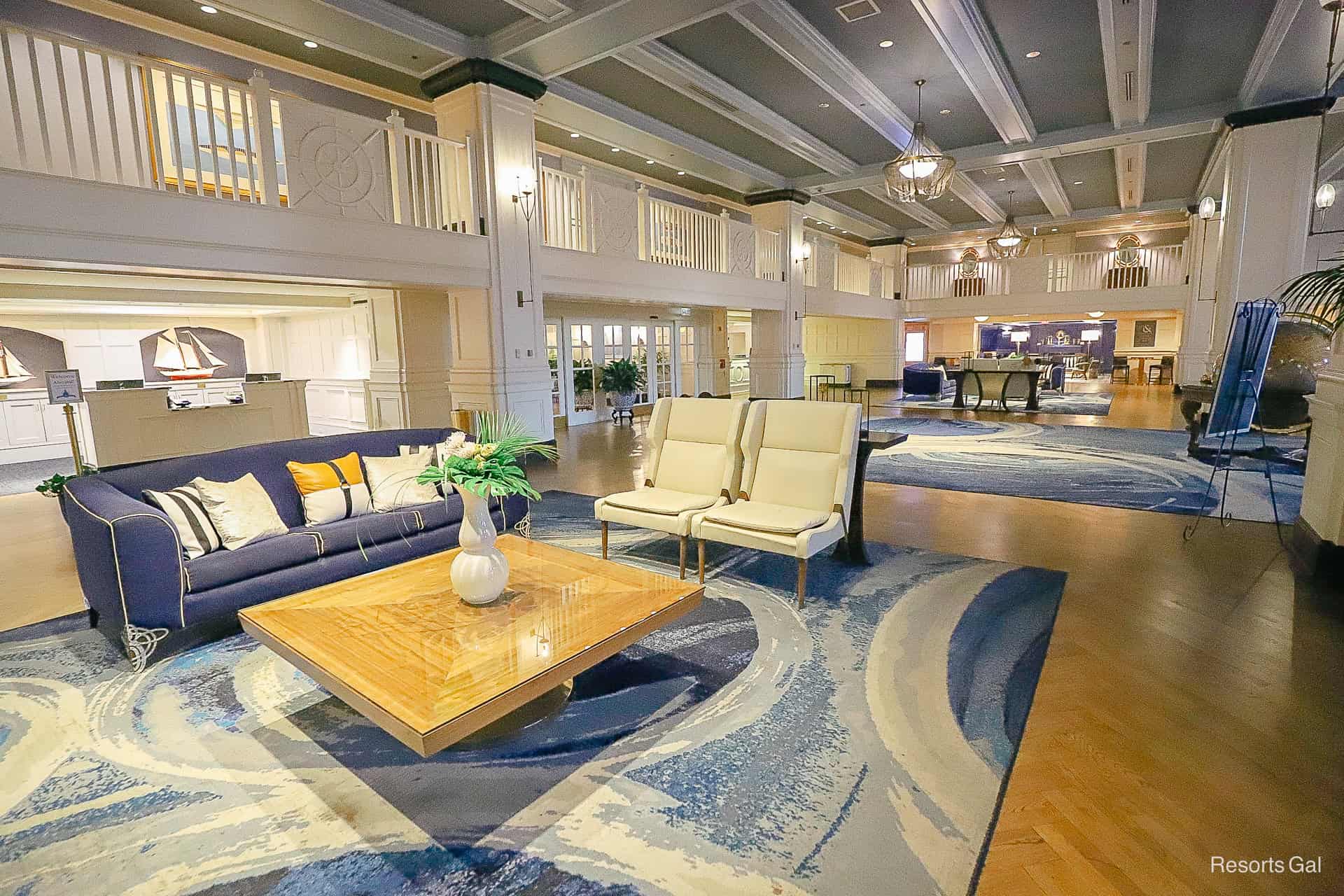 lobby seating angle with white leather chairs 