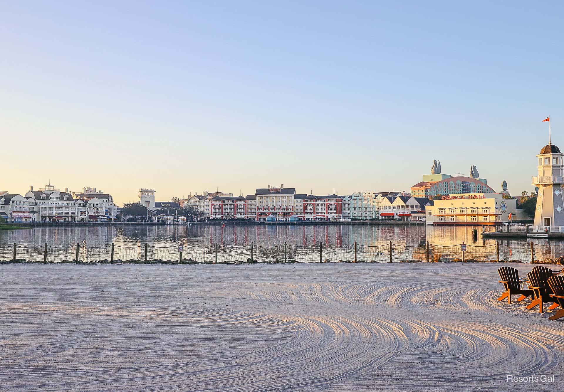 the sand at Disney's Beach Club has a raked pattern like the beach 