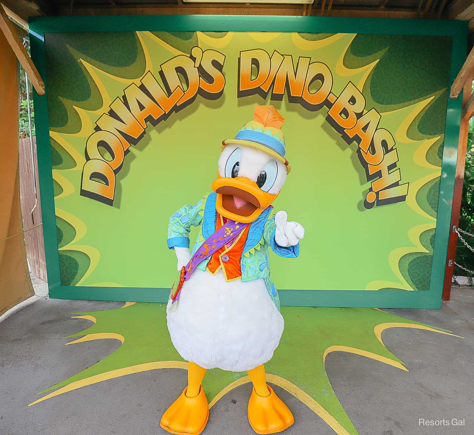 Donald in his Dino-Bash outfit 