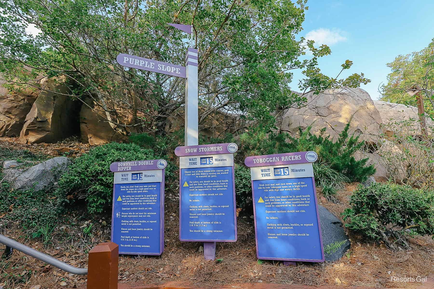 signage for the Downhill Double Dipper at Typhoon Lagoon 