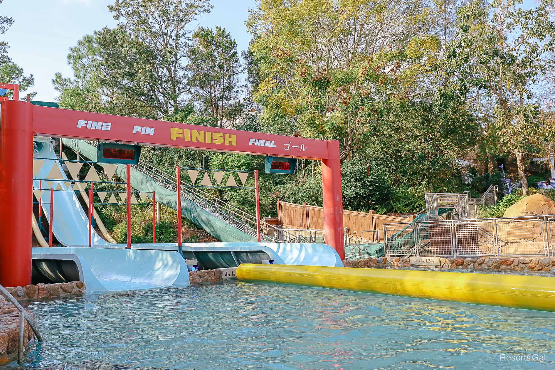 the slide exits into the pool 