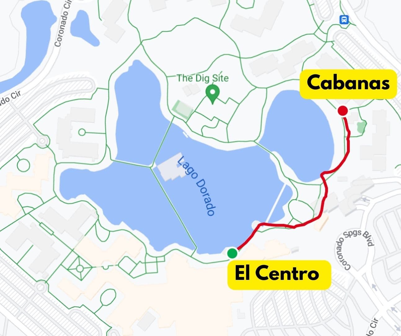 a map that shows the walking distances between the Cabanas and El Centro 