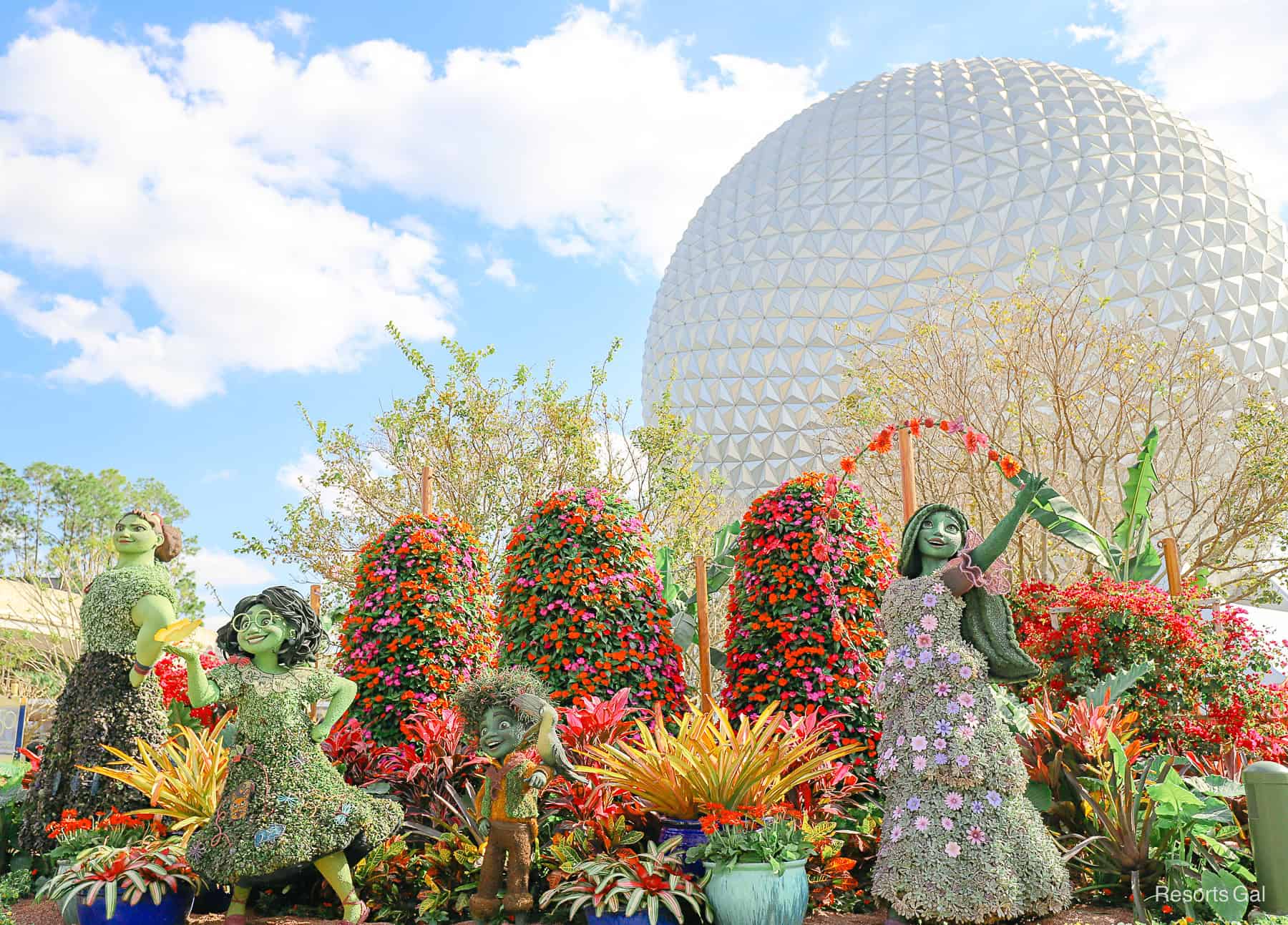 Epcot entrance topiary debuts in 2023 at Flower and Garden featuring Encanto characters.