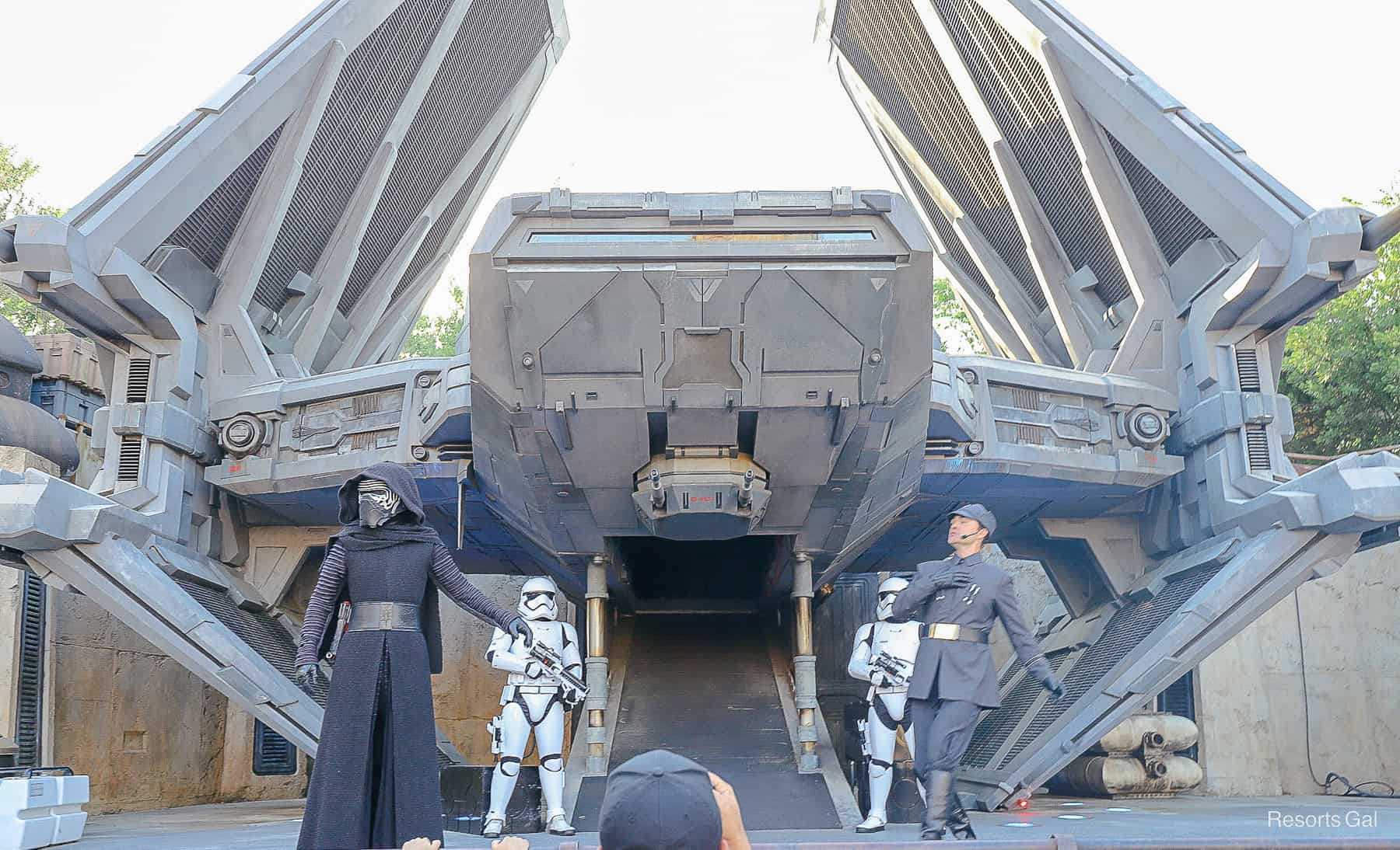 Kylo Ren and other performers on stage during First Order Searches entertainment offering at Disney's Hollywood Studios. 