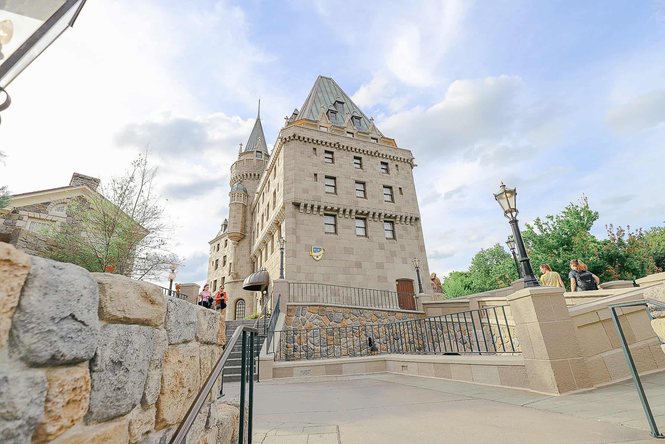 the roof of the Canada Pavilion's  replica of the Hotel du Canada was recently refurbished 