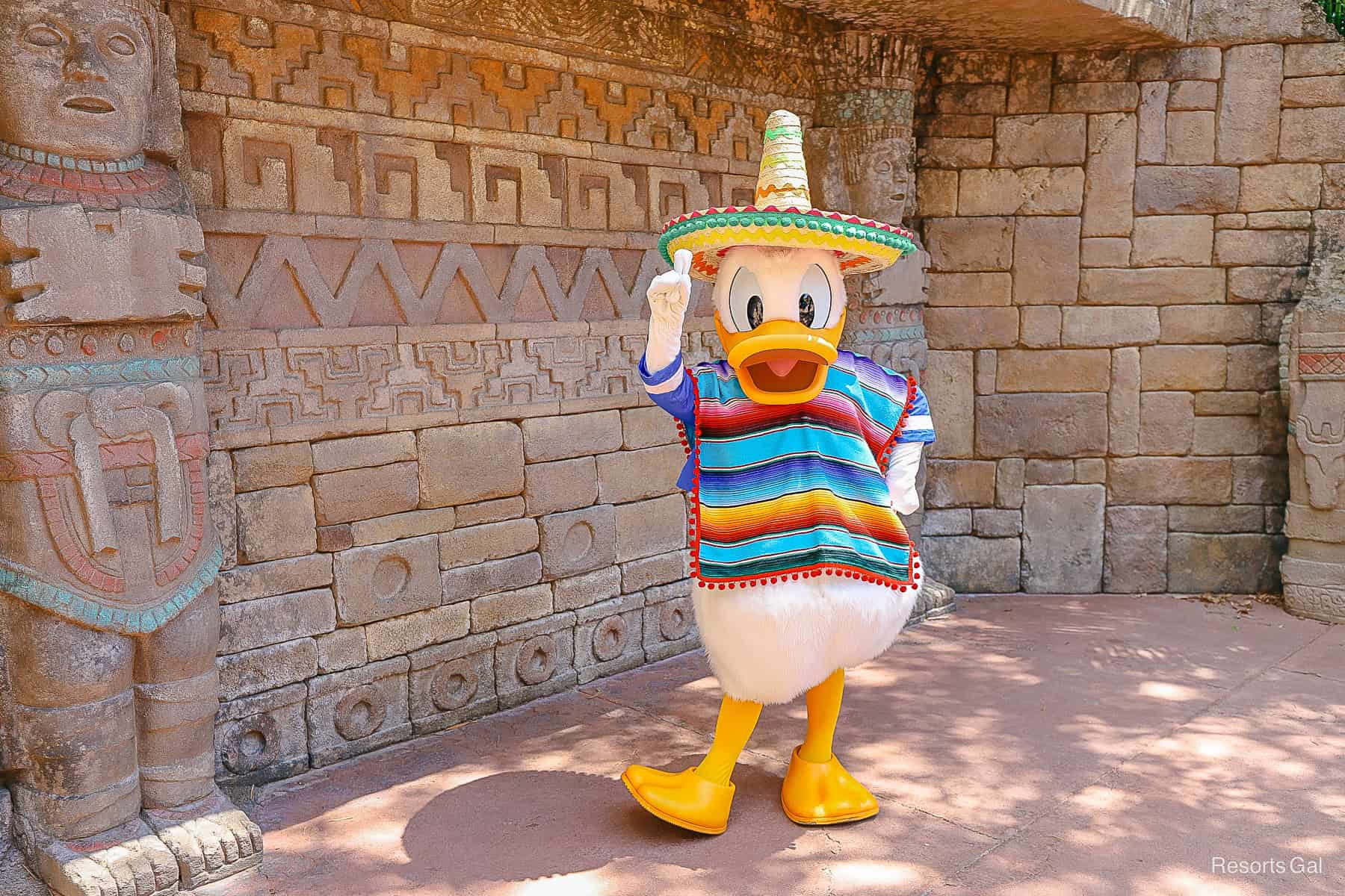 Donald Duck shows his number 1 sign at Epcot's Mexico Pavilion 