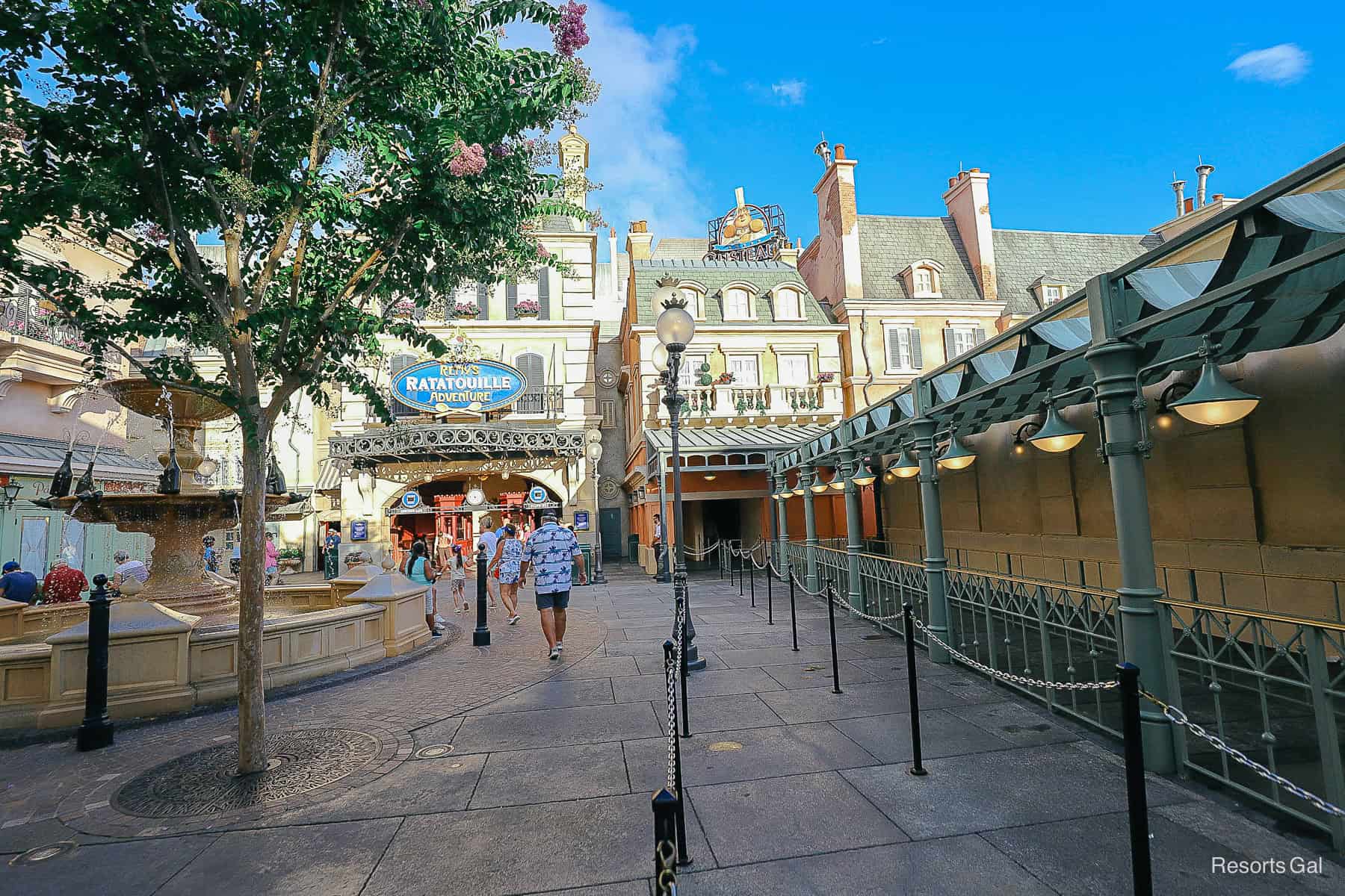 guests walking to join the line for Remy's Ratatouille Adventure at Epcot 