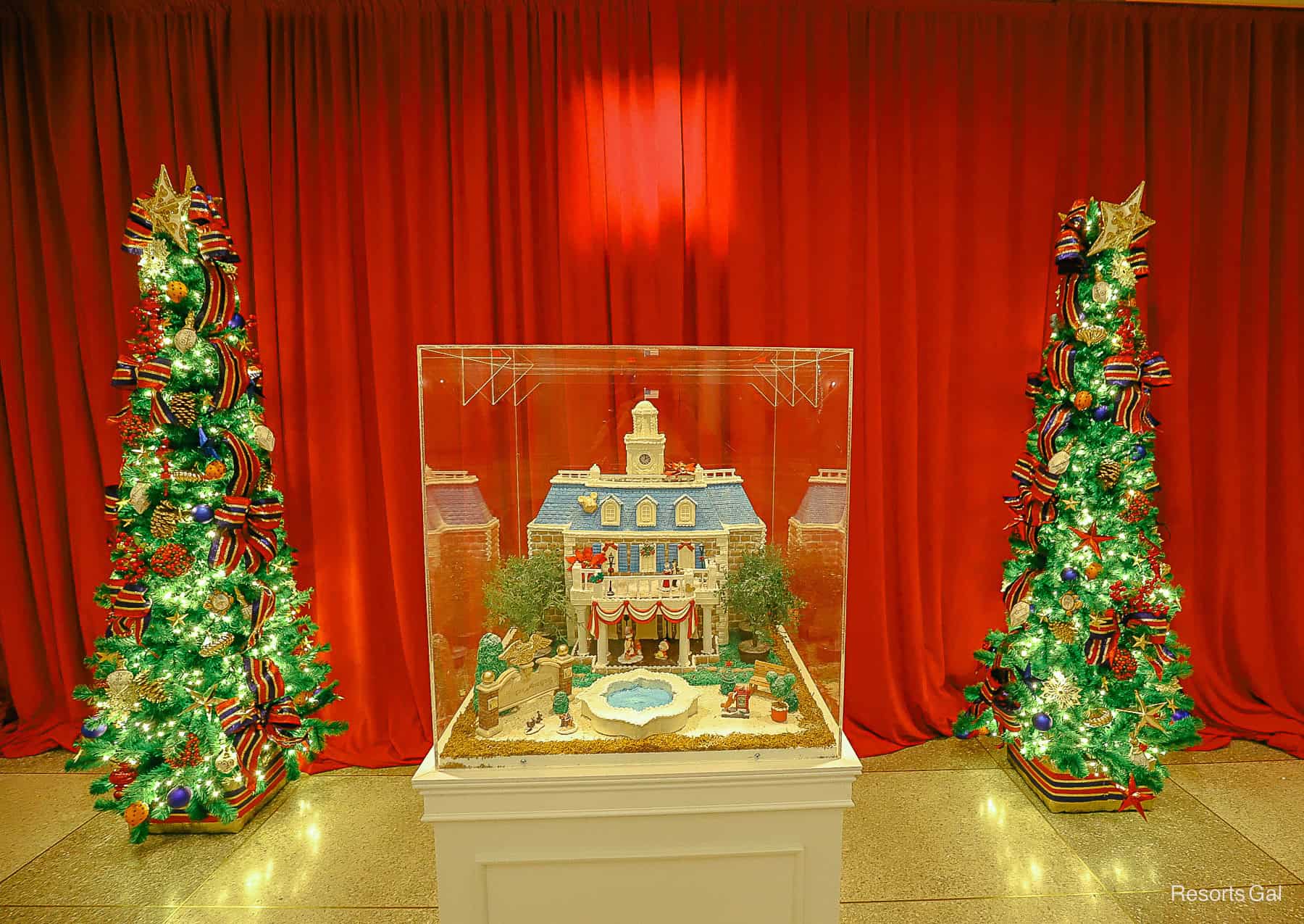 a gingerbread display in the American Adventure at Epcot's International Festival of the Holidays 