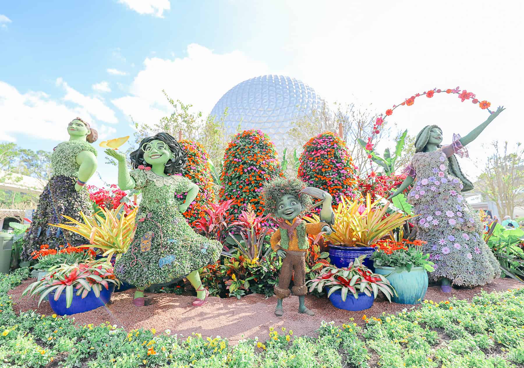 the Encanto topiary at Epcot's entrance in 2023 