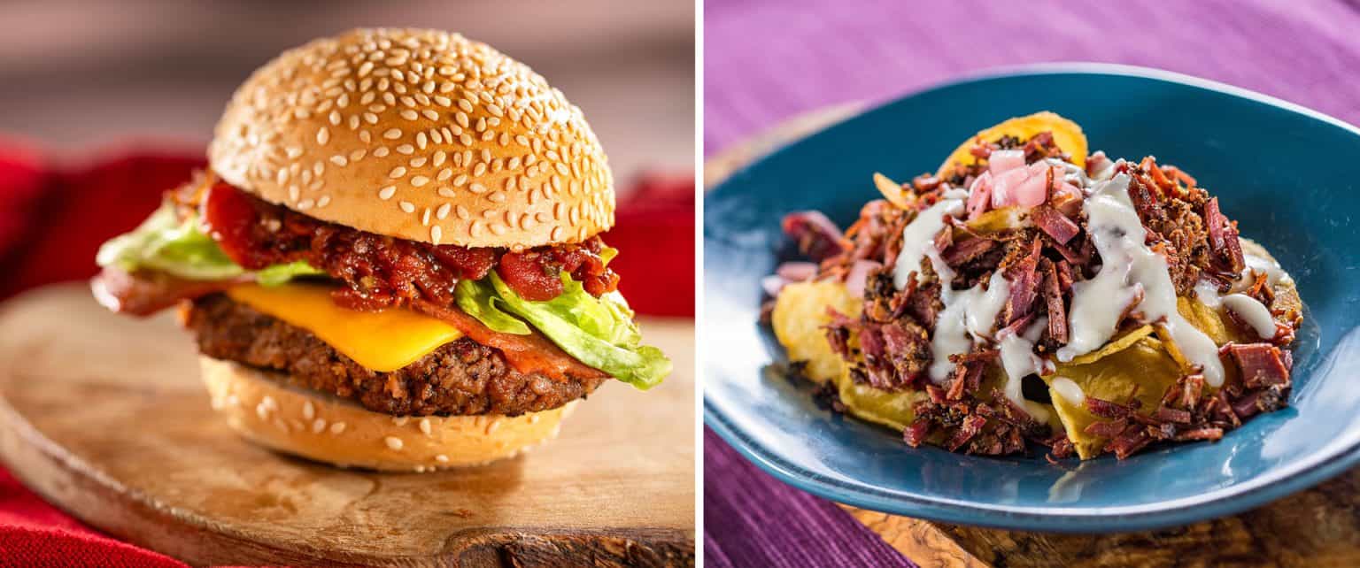 Impossible Burger and Smoked Corned Beef Collage by Disney of Epcot Food and Wine Festival Menu Items 