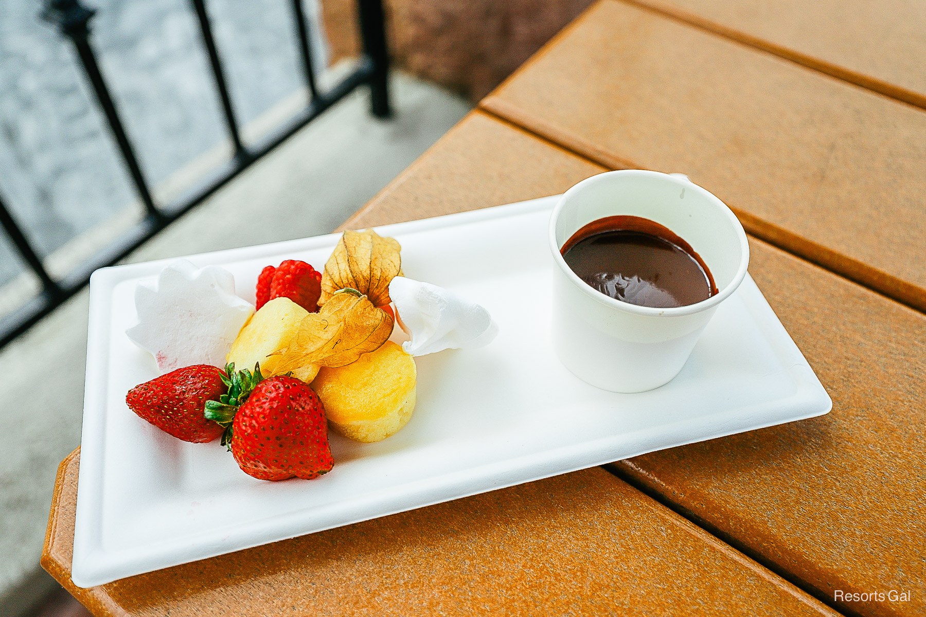 a dessert with strawberries and chocolate sauce from the Epcot Food and Wine Festival 