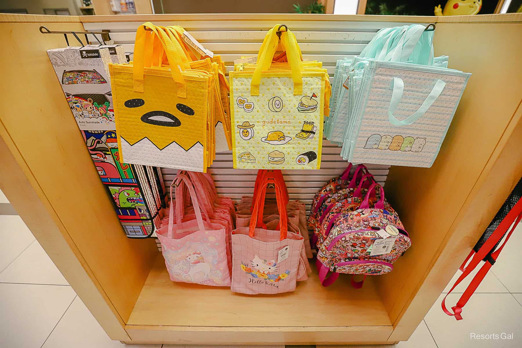 a display with bags 