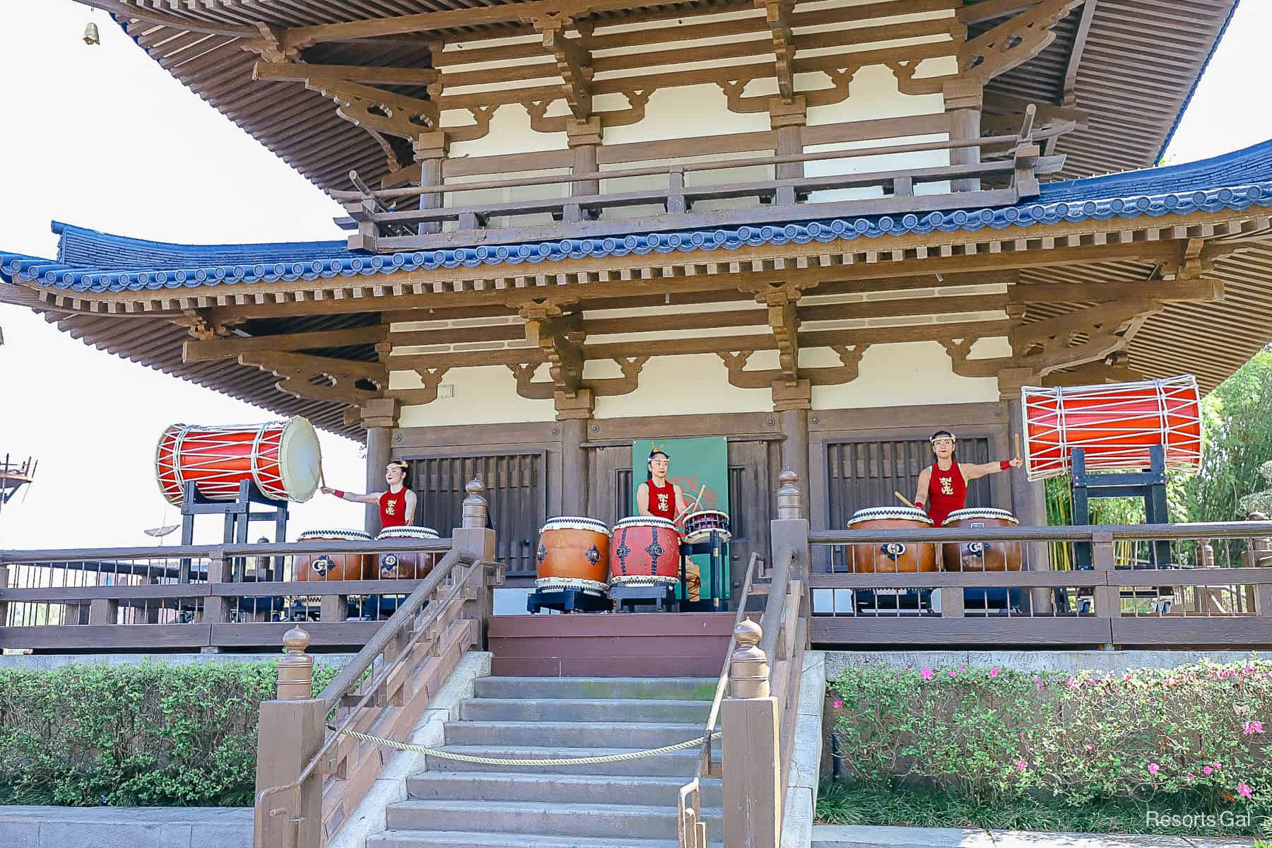 Matsuriza drummers on the Pagoda in Epcot's Japan 