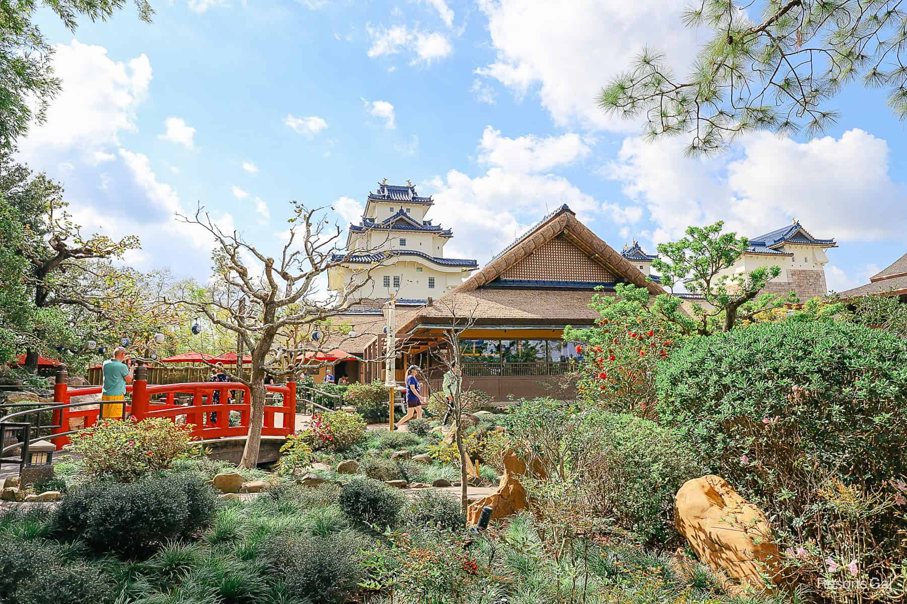 guests enjoying a garden in the Japan Pavilion at Epcot's World Showcase 