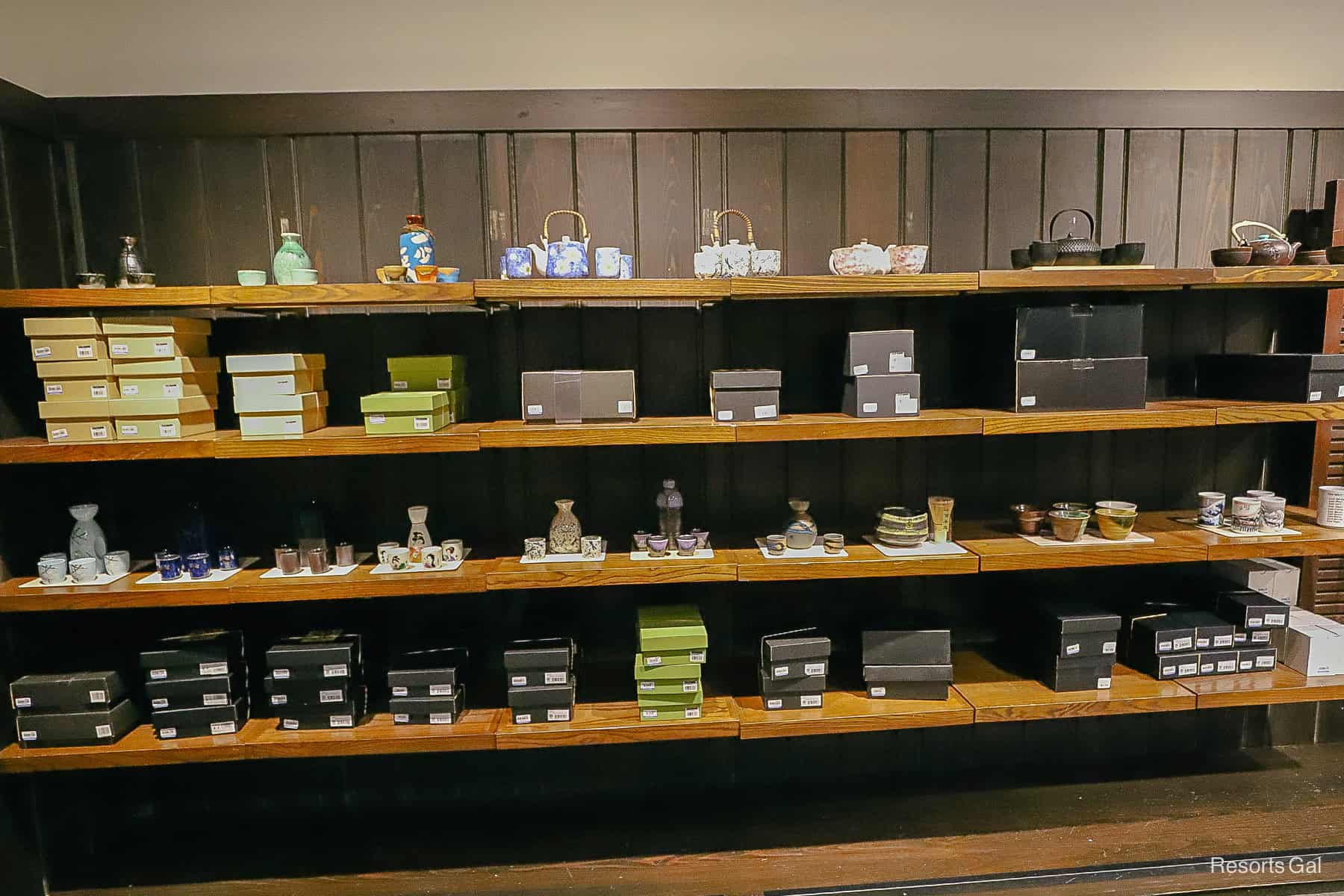 a display with teapots in the Mitsukoshi store in Epcot's Japan 