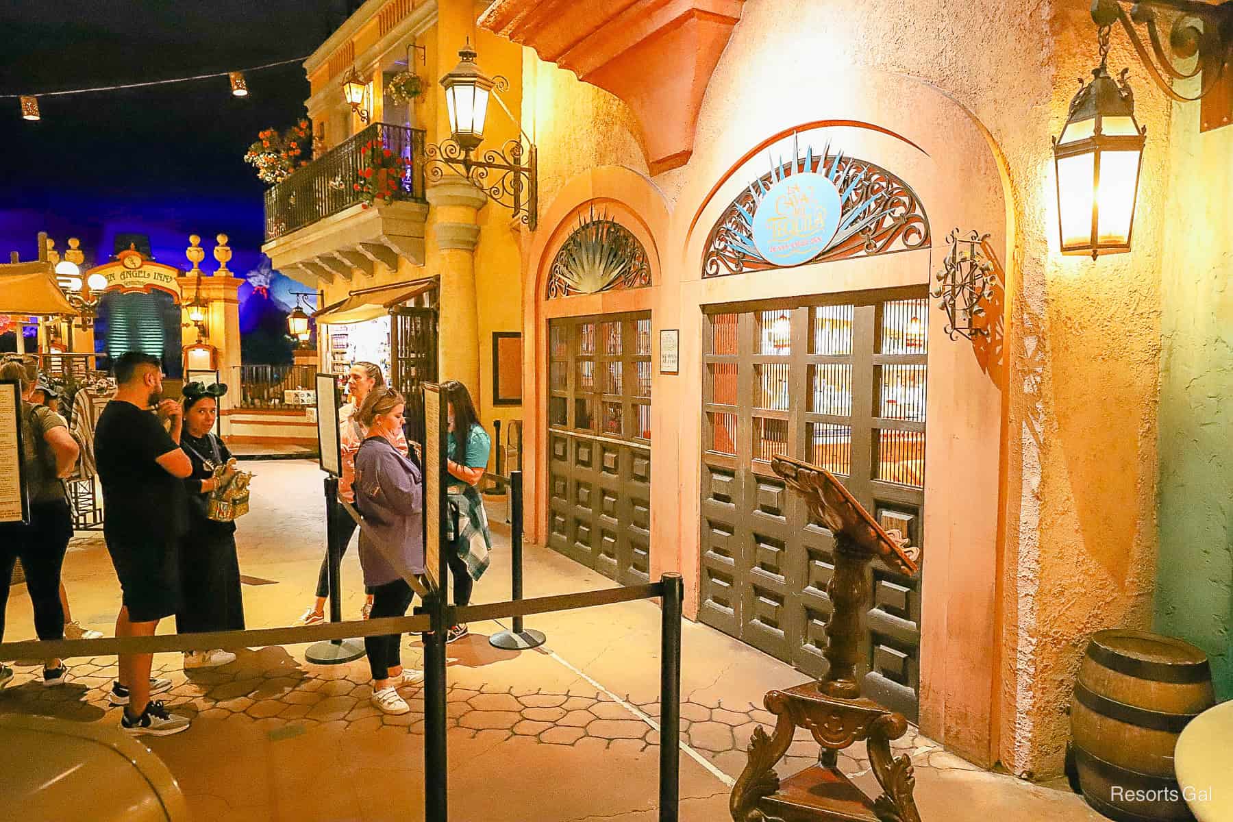 guests waiting in line for La Cava to open at Epcot's Mexico Pavilion 