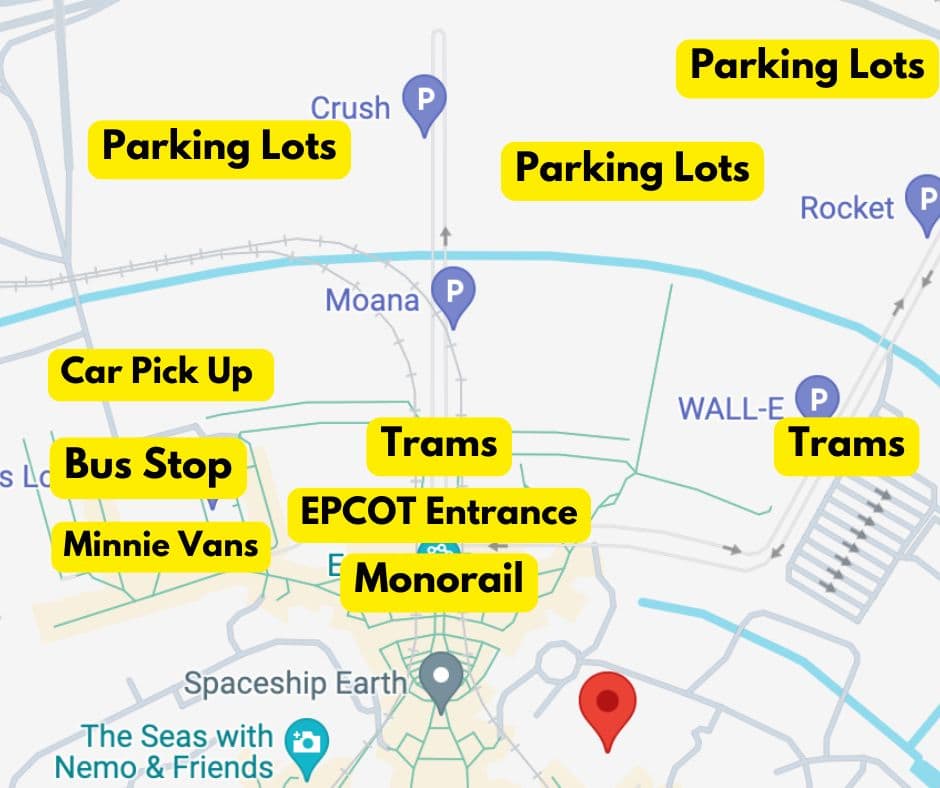 Epcot Transportation Location Map of park's entrance 