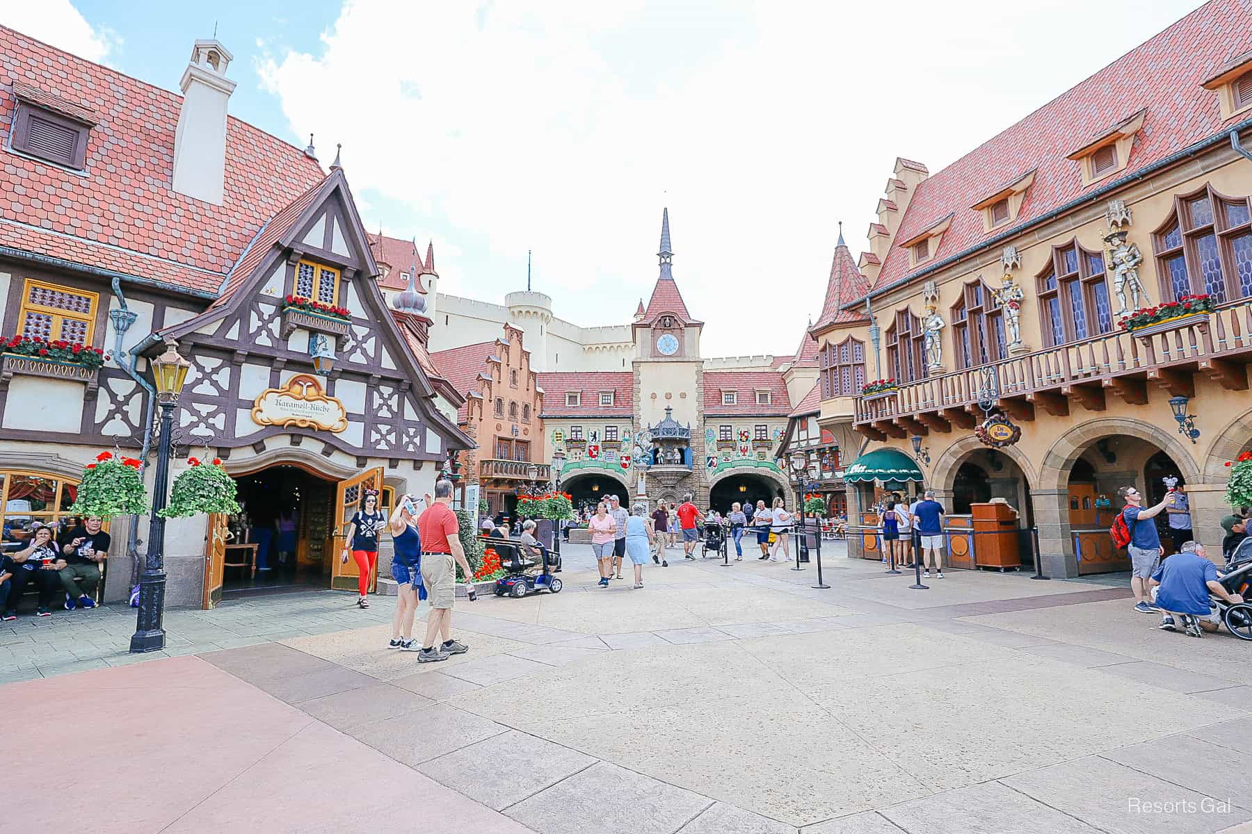 an overall view of the Germany Pavilion at Epcot 