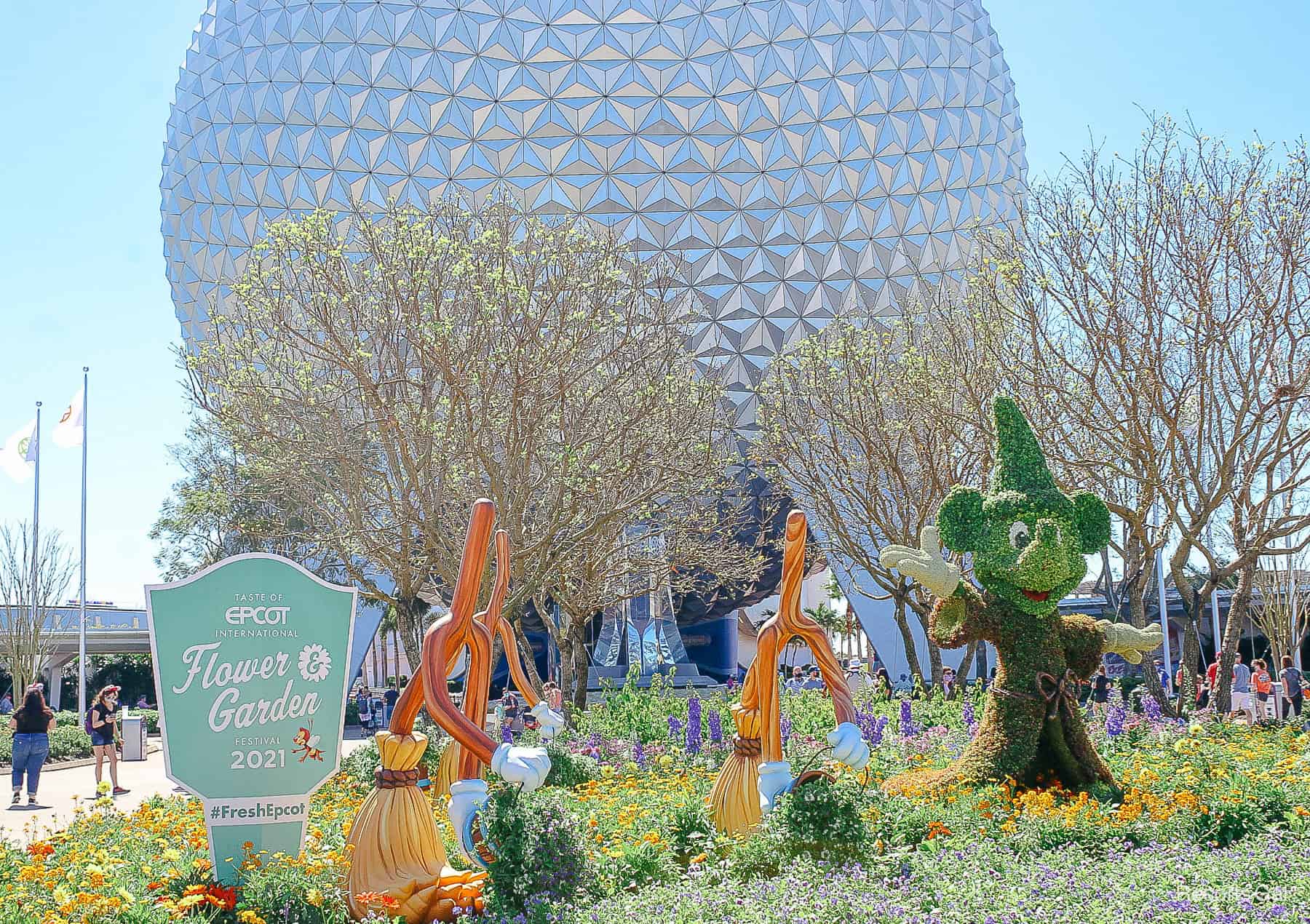 Sorcerer Mickey and Fantasia Character Topiaries at the 2021 Taste of Epcot Flower and Garden Festival